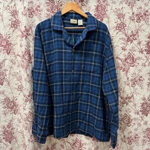 L.L. Bean Men’s Flannel Pajama Shirt Blue Plaid XL